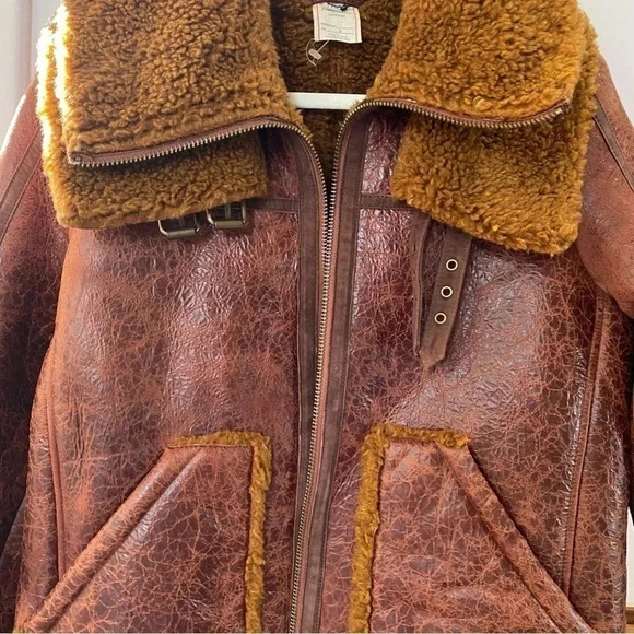 New Free People Maverick Shearling Jacket Moto Leather We The Free Brown - Picture 8 of 17